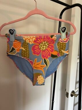 High-Waist Floral Bikini Bottom in Blue and Pink